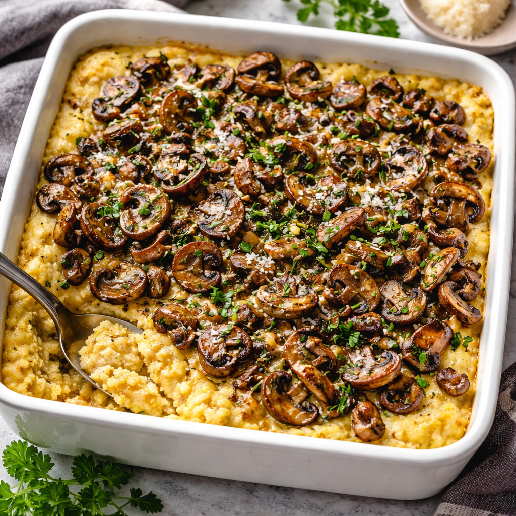 Roasted Mushroom Polenta Bake